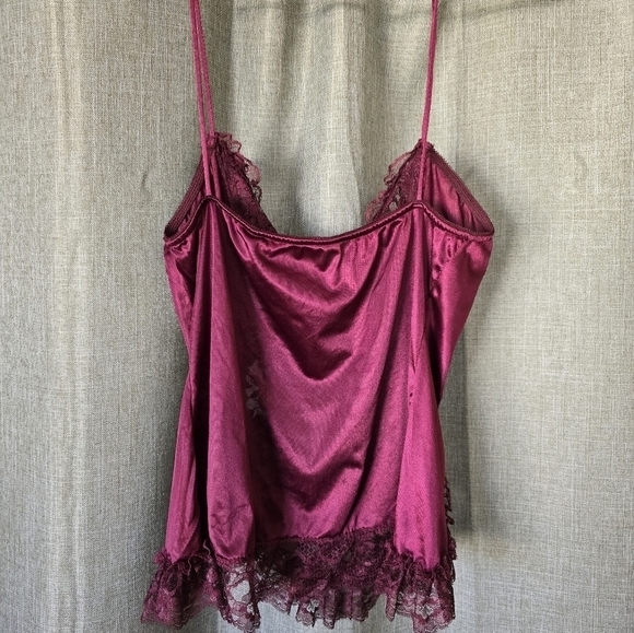 Vintage Lingerie Top With Matching Cover Up Maroon Lace Bows Size M - Picture 4 of 6